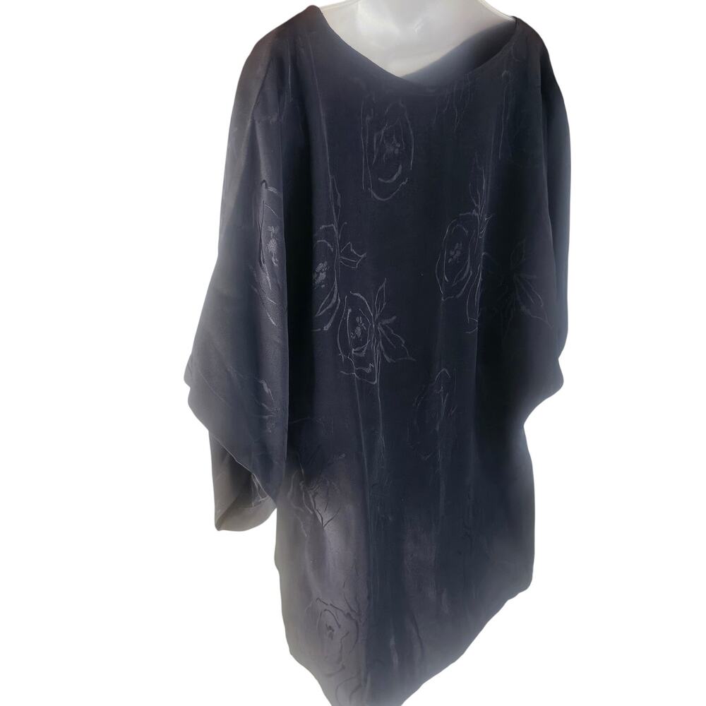 Gucci Black Floral Print Top Size 38 (US 8) Kimono Sleeves 100% Silk - Picture 5 of 8